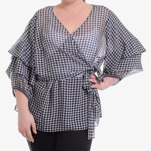 🦋 NY Collection Gingham Wrap Blouse